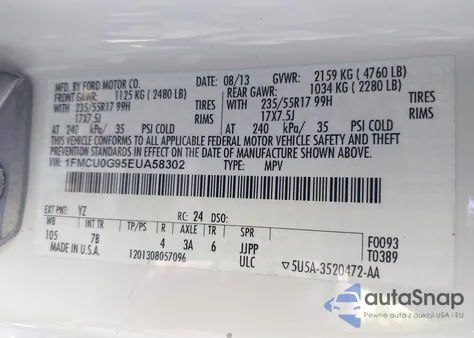 2014 Ford Escape Se from USA, damaged, VIN 1FMCU0G95EUA58302